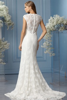 Abito da sposa foglia guaina in pizzo Gonna lunga Naturale Queen Anne collo