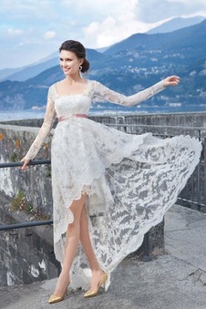 Abito da sposa Applique a linea Affascinante Maniche Lunghe Asimmetrici