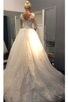 Abito da sposa Pizzo Applique Lungo Chiesa Mezza Coperta Quanto