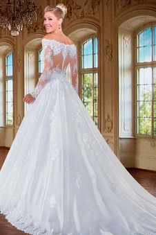 Abito da sposa Pizzo Shiena Sheer Fuori dalla spalla stravagante Illusione maniche