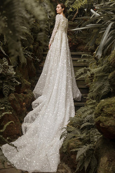 Abito da sposa Maniche Lunghe Spiaggia Stelle Naturale A-Line Corpo a pera