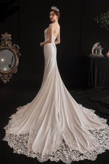 Abito da sposa Sirena Estate Festoni Eleganti Lungo Spaghetti spalline