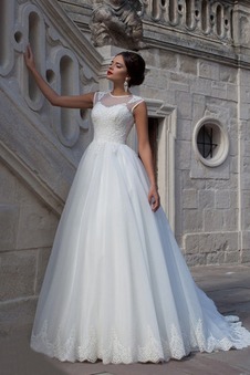 Abito da sposa Gonna lunga Cappellini Bendaggio Maniche Corte A-Line