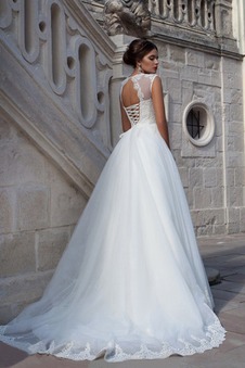 Abito da sposa Gonna lunga Cappellini Bendaggio Maniche Corte A-Line