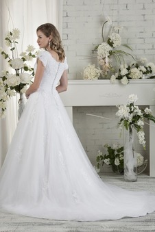 Abito da sposa Applique Lungo Tondo Alta Coperta Primavera Tulle