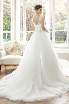 Abito da sposa A-Line Primavera Tondo Tulle Gonna lunga Maniche Corte