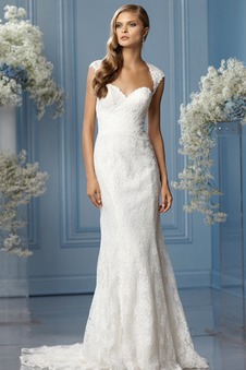 Abito da sposa foglia guaina in pizzo Gonna lunga Naturale Queen Anne collo