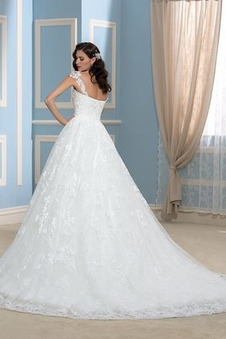 Abito da sposa Inverno Bateau Schiena Nuda Cappella treno Pizzo Overlay