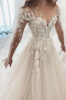 Abito da sposa Illusione maniche Schiena Nuda Profondo V-scollo Maniche Lunghe