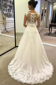 Abito da sposa Pizzo Overlay Fuori dalla spalla All Aperto Bottone