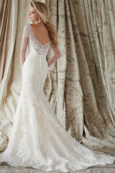 Abito da sposa sirena V-Scollo Quanto Pizzo francese Lungo moda