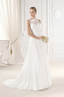 Abito da sposa Chiffon Applique Senza Maniche Bateau Lungo in Pizzo