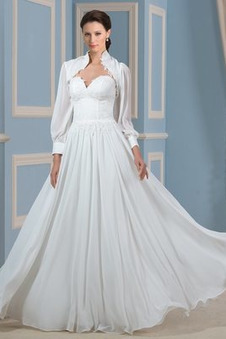 Abito da sposa A-Line Maniche Lunghe Corpetto Pieghe Estate sarsenet