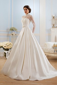 Abito da sposa Fiocco Bendaggio Maniche Lunghe Lungo Super Satin tradizionali