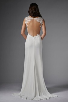 Abito da sposa Lungo in pizzo sarsenet Bateau Spiaggia moda