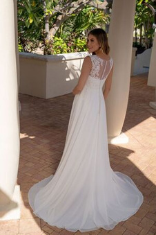 Abito da sposa Semplici Lungo All Aperto Reale vita alta Perline Chiffon