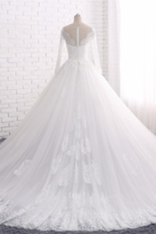 Abito da sposa Pizzo francese a linea Primavera XL Maniche Lunghe