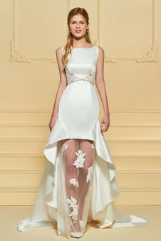 Abito da sposa Super Satin Senza Maniche Naturale Asimmetrico Bateau