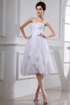 Abito da sposa A-Line Rosette Ornamento Perline completo Naturale