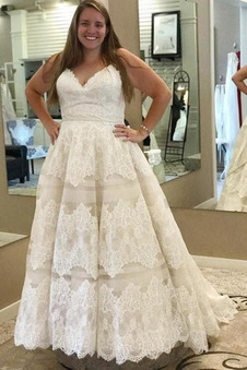 Abito da sposa Pizzo Overlay A Terra Chiesa Pizzo Senza Maniche Clessidra