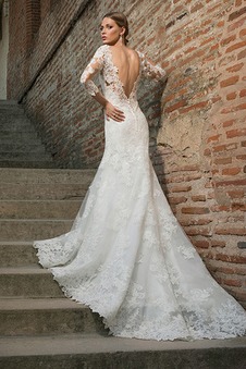 Abito da sposa Romantici Sirena Lungo Maniche a 3/4 all'aperto Pizzo francese