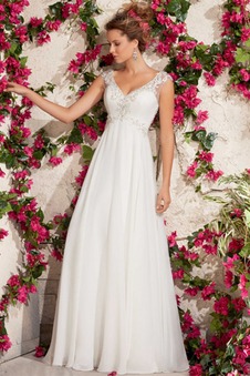 Abito da sposa Cappellini Scollo a v V Chiffon Lungo Spiaggia Maniche Corte