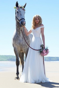 Abito da sposa Semplici Pizzo francese Pieghe Estate A-Line Naturale