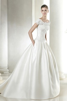 Abito da sposa Cappellini Lungo Applique Bateau Bassa A-Line