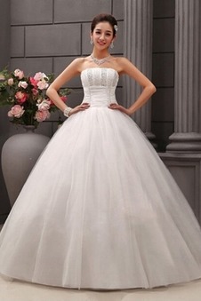 Abito da sposa Senza Maniche Tulle Perline Formale Ball Gown Naturale