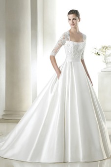 Abito da sposa A-Line Primavera Applique Quadrato Mezze Maniche Gonna lunga