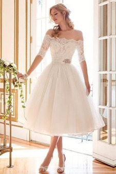 Abito da sposa Quanto Collo drappeggiato Tulle A-Line Fuori dalla spalla