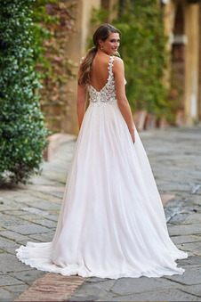 Abito da sposa Cerniera Applique Profondo scollo a v Naturale Primavera
