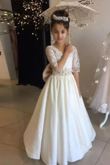 Abito cerimonia bambina Perline Formale decorato A-Line Non Specificato Lace Coperta