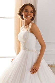 Abito da sposa Naturale Tulle Allacciato Applique Lungo Spaghetti spalline