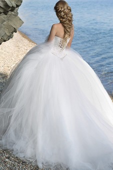 Abito da sposa Lungo Tulle Allacciato Scollo a v V Senza Maniche Ball Gown