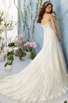 Abito da sposa A-Line All Aperto Naturale Applique Cuore Lungo