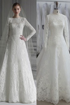 Abito da sposa Pizzo Chiesa Quanto Maniche Lunghe Lungo decorato