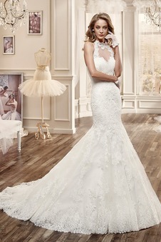 Abito da sposa Sirena Pizzo Applique Senza Maniche Naturale Lungo