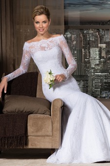 Abito da sposa Pizzo completo Collare di spalla Carta Quanto Maniche Lunghe