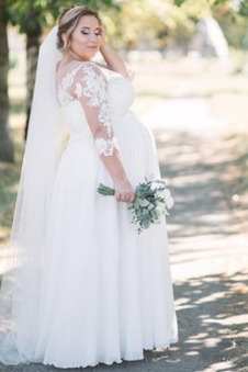 Abito da sposa Premaman alta vita/cintola Cerniera Applique Maniche Lunghe