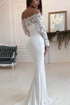 Abito da sposa Sexy All Aperto in pizzo Maniche Lunghe Caduta Lungo