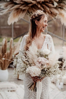 Abito da sposa Eleganti Spiaggia Profondo scollo a v Tromba Pizzo