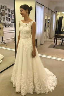 Abito da sposa Pizzo Overlay Fuori dalla spalla All Aperto Bottone