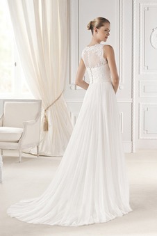 Abito da sposa Chiffon Applique Senza Maniche Bateau Lungo in Pizzo