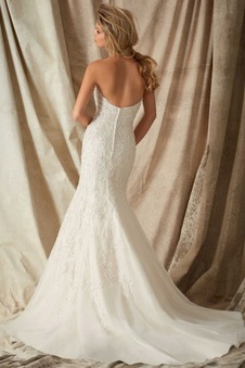 Abito da sposa Sirena Pizzo Applique Senza Maniche Cerniera Cuore