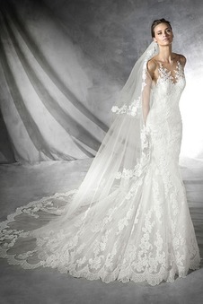 Abito da sposa Pizzo Bateau Primavera indietro trasparente Naturale