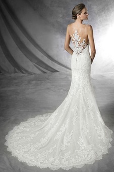 Abito da sposa Pizzo Bateau Primavera indietro trasparente Naturale