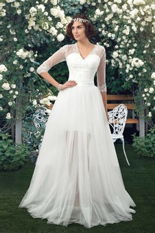 Abito da sposa A Terra Spiaggia Applique Quanto Shiena Sheer A-Line