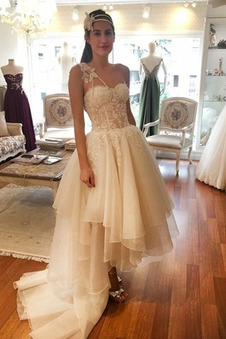 Abito da sposa monospalla Organza Spiaggia barre asimmetrici Asimmetrico