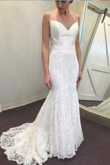 Abito da sposa Pizzo Senza Maniche Profondo V-scollo Spaghetti spalline